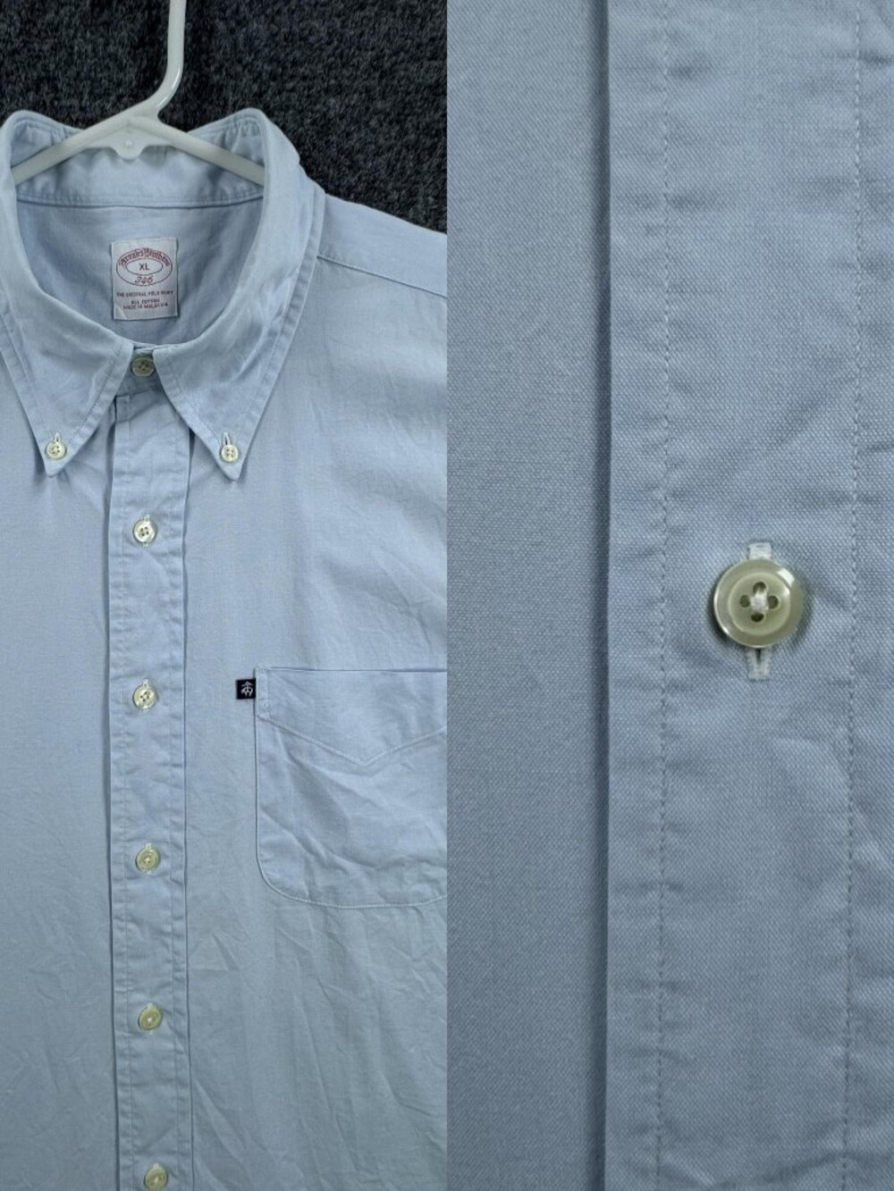 Brooks Brothers Blue Button-Down XL Logo Mens Pocket Long Sleeve Shirt Cotton